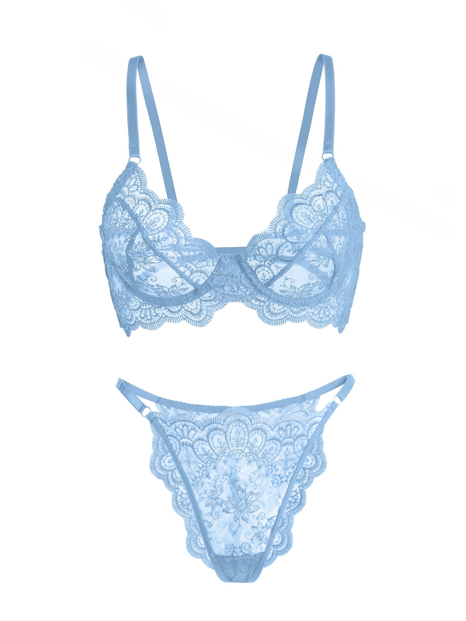 Blue Lace Lingerie Set With Exquisite Embroidery Details Hello.LA.Girl